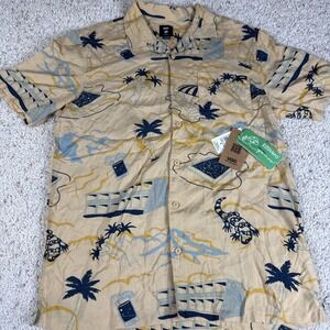 NWT Vans Off The Wall Men's M Button Shirt Retro Pool Party Palm Tree Tan Resort